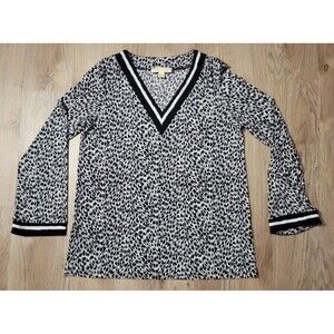 Michael Kors Animal Print Cheetah Leopard long sleeve Shirt black white large